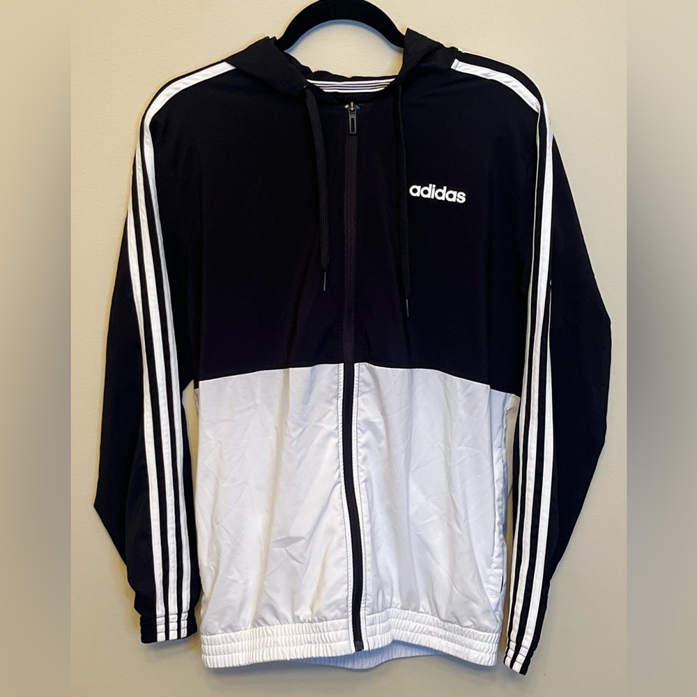 Adidas Women's Size Small Full Zip Black & White Hooded Windbreaker Size Small
